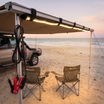 12V Awning LED Light Strip with Dimmer – lighting an awning at a beach camp at dusk