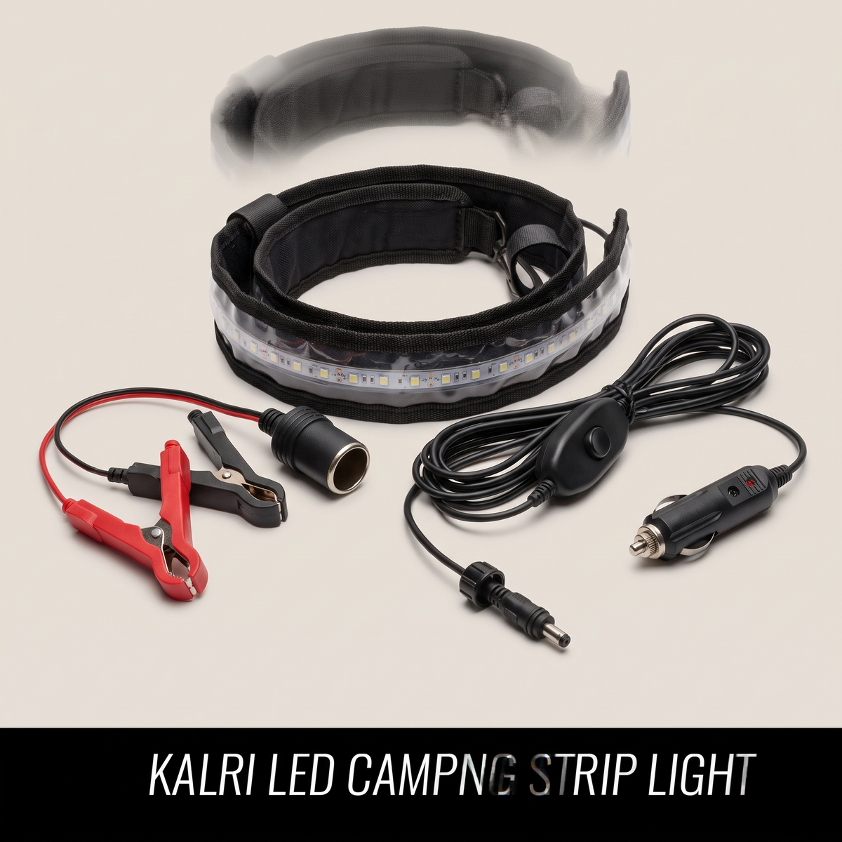 12V Awning LED Light Strip with Dimmer – studio view with dimmer and cabling