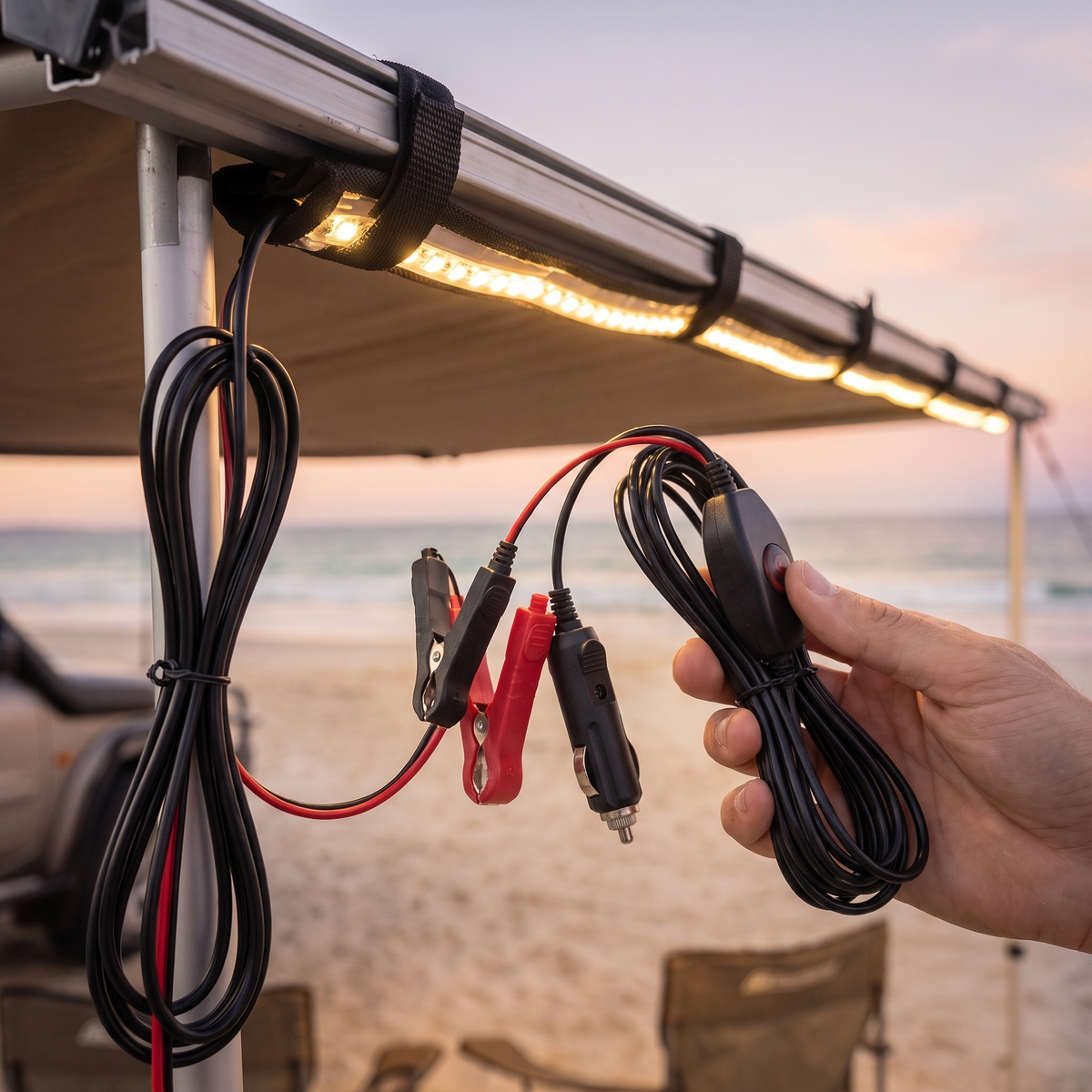 12V Awning LED Light Strip with Dimmer – fitted along the awning edge with dimmer