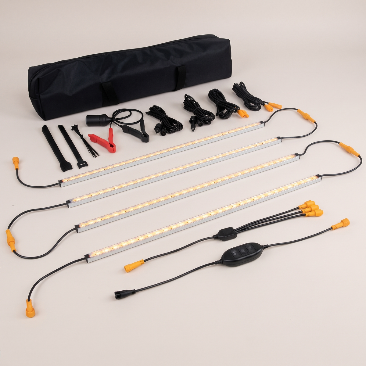 12V LED Camp Light Kit – full kit and cabling, studio view