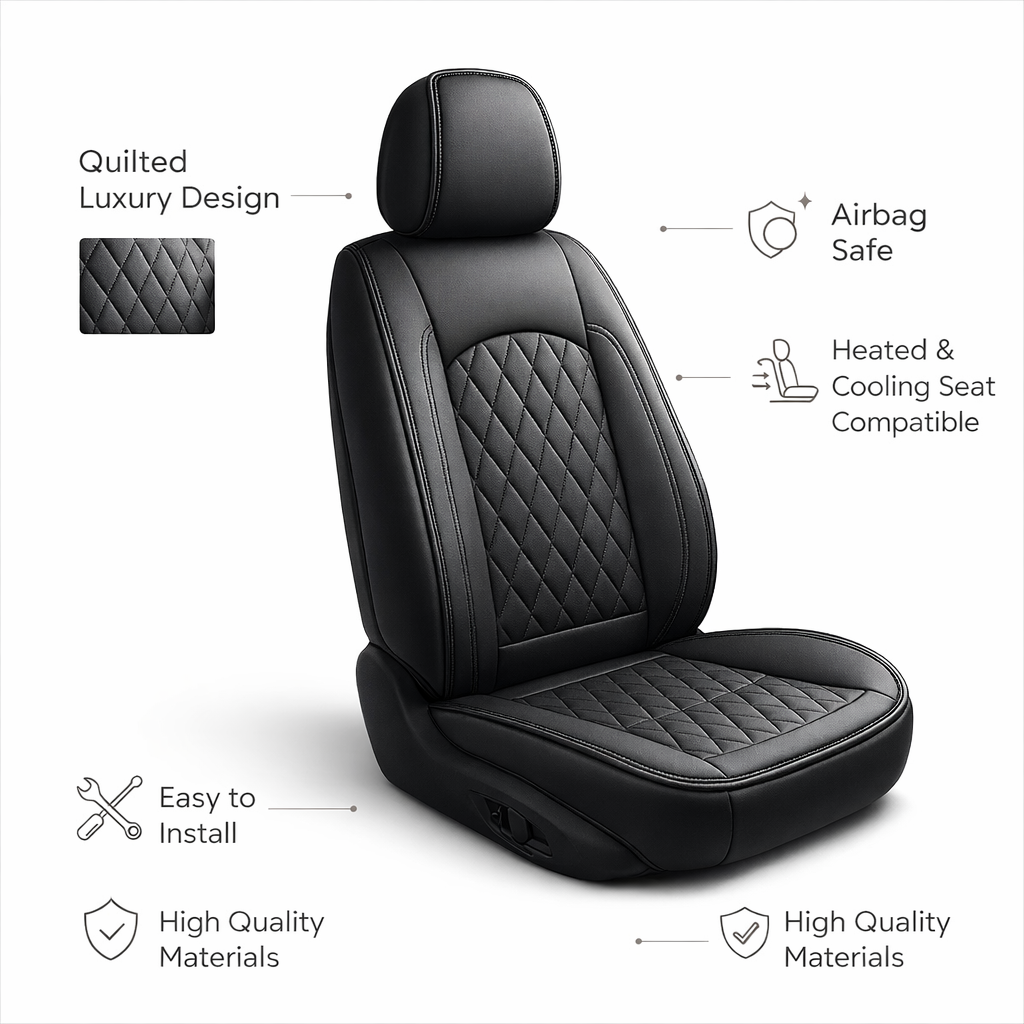 Black Quilted Leather Seat Covers for Toyota RAV4 | Vegan Leather