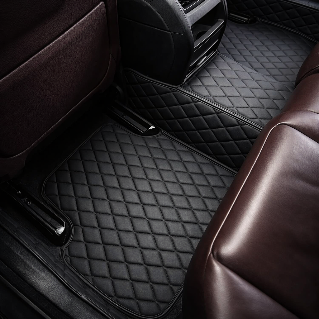 Diamond-Quilted Leather Floor Mats – Custom-Fit Luxury Set