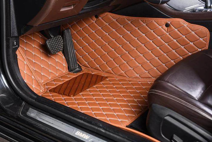 Cognac Brown Diamond-Quilted Leather Floor Mats – Custom-Fit