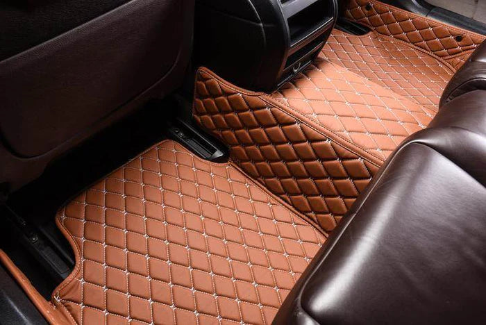 Cognac Brown Diamond-Quilted Leather Floor Mats – Custom-Fit