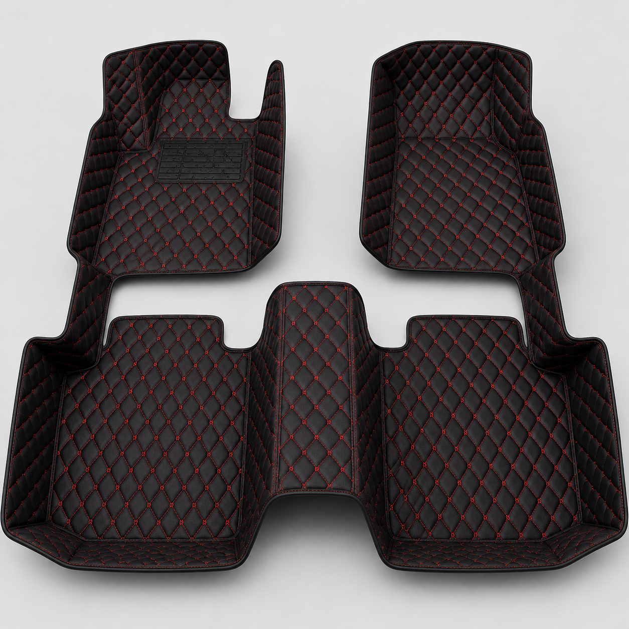 Black & Red Stitched Diamond-Quilted Leather Floor Mats – Custom-Fit
