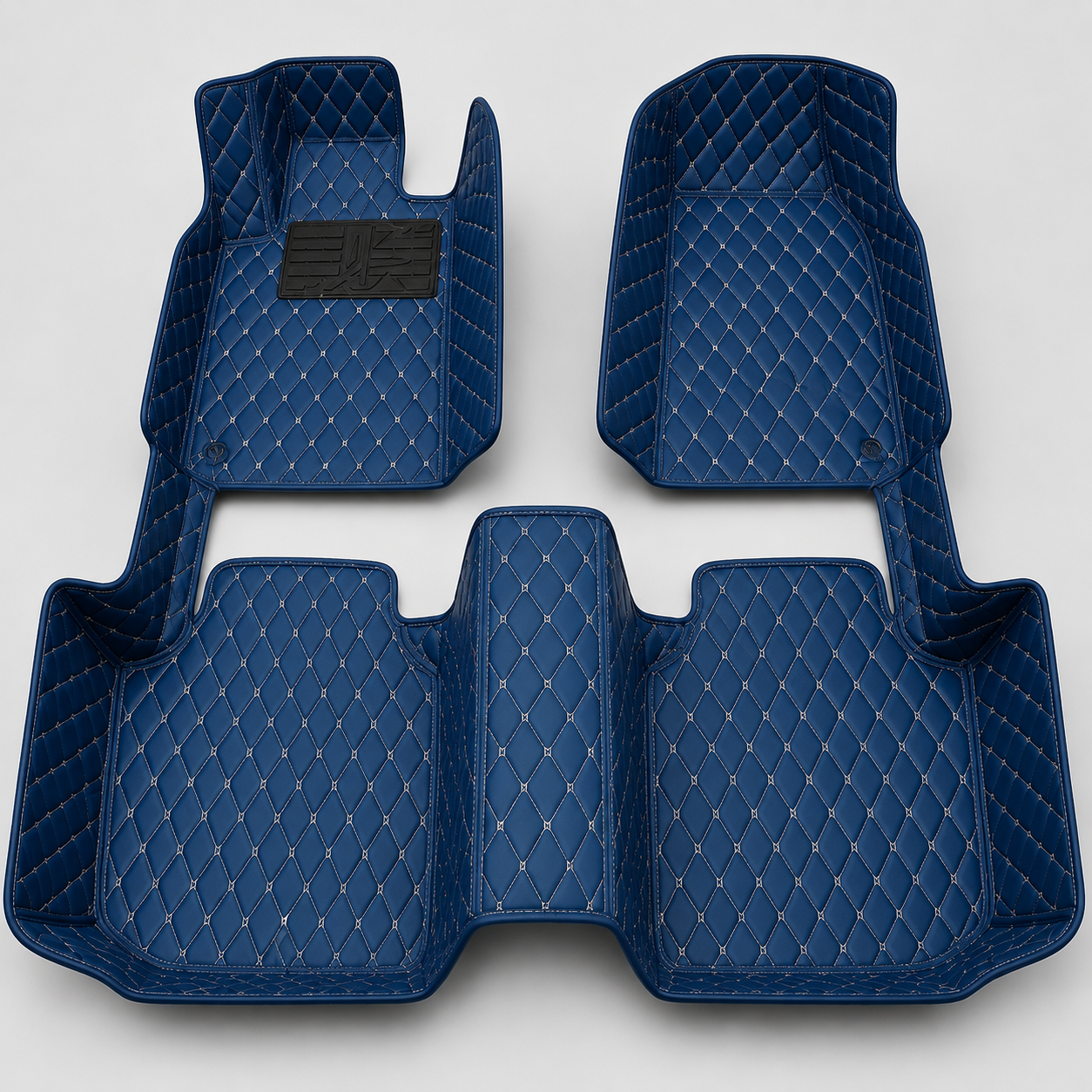 Sapphire Blue Diamond-Quilted Leather Floor Mats – Custom-Fit