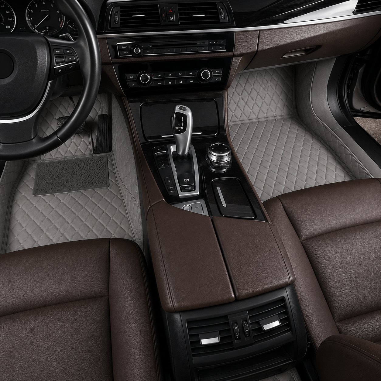Graphite Grey Diamond-Quilted Leather Floor Mats – Custom-Fit