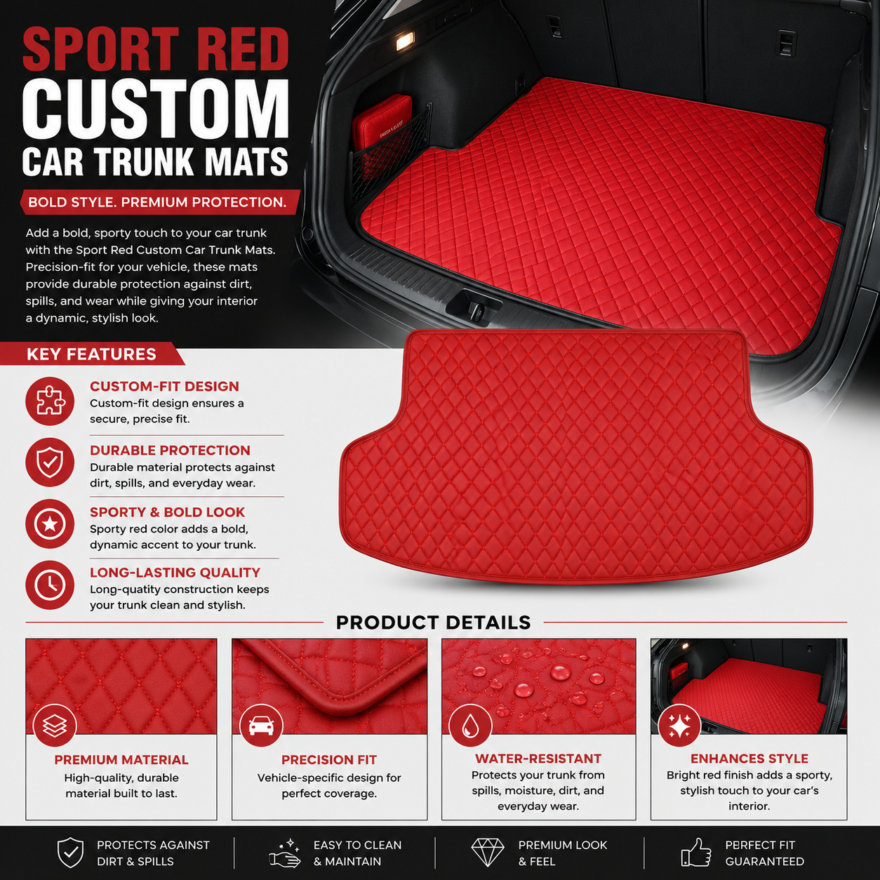 Sport Red Custom Car Trunk Mats
