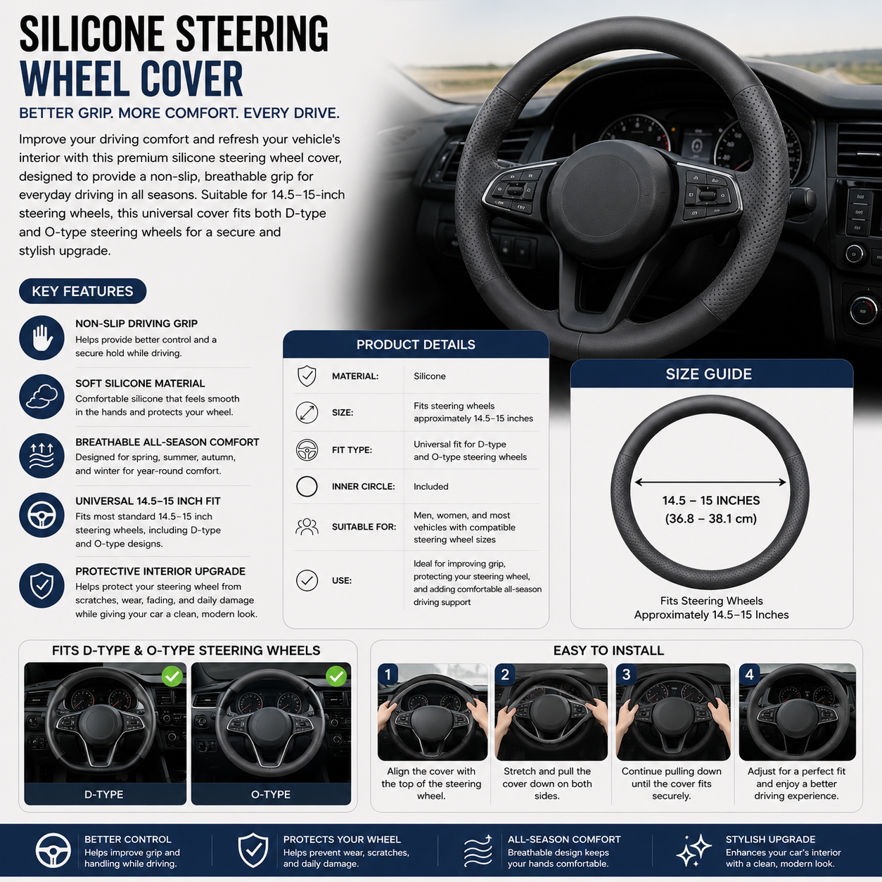 Leather Steering Wheel Cover