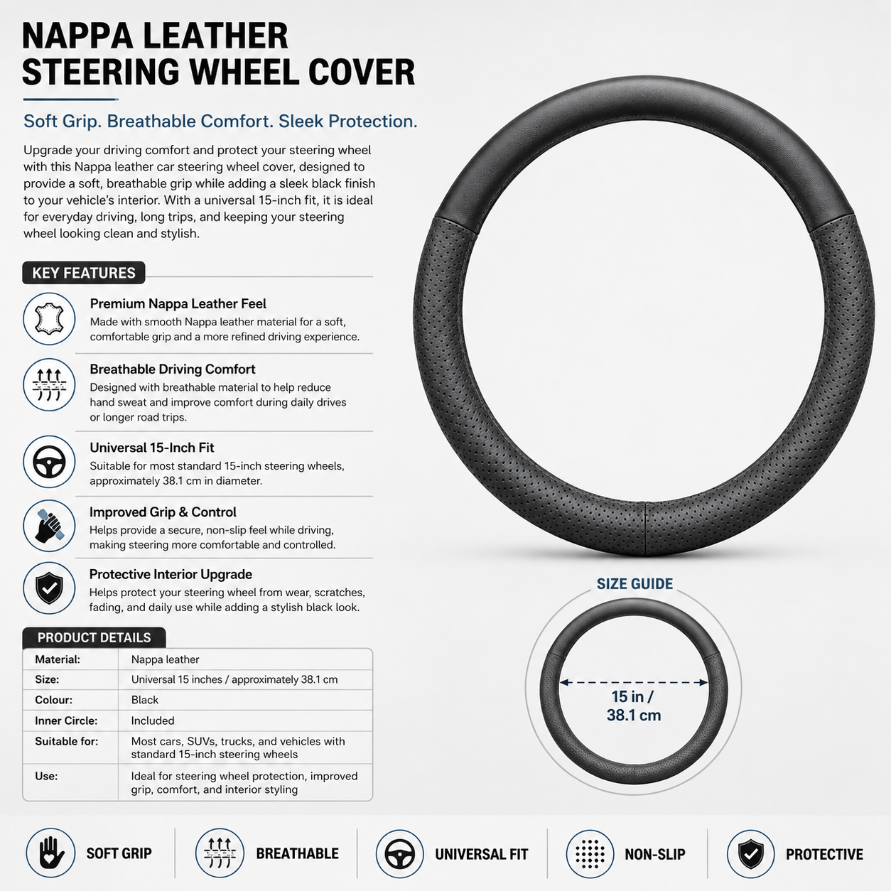 Leather Car Steering Wheel Cover