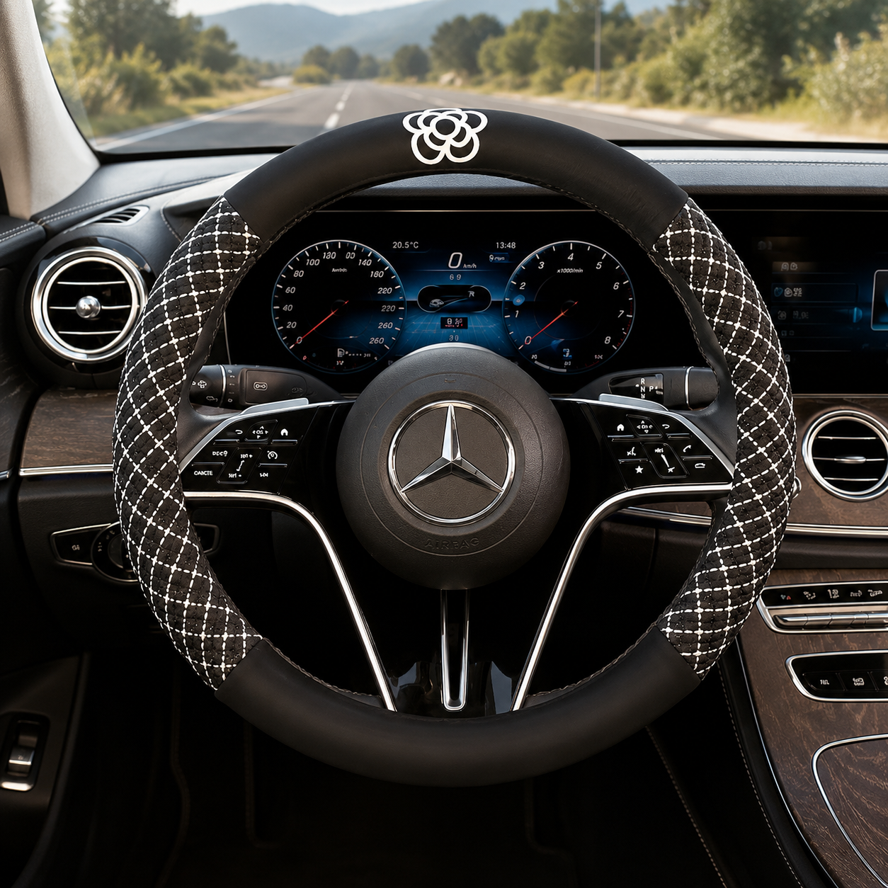 Linen Steering Wheel Cover with Inner Circle