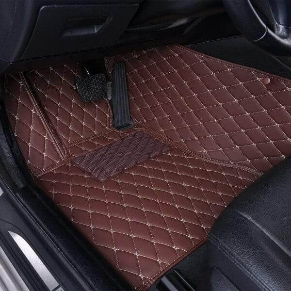 Espresso Brown Diamond-Quilted Leather Floor Mats – Custom-Fit
