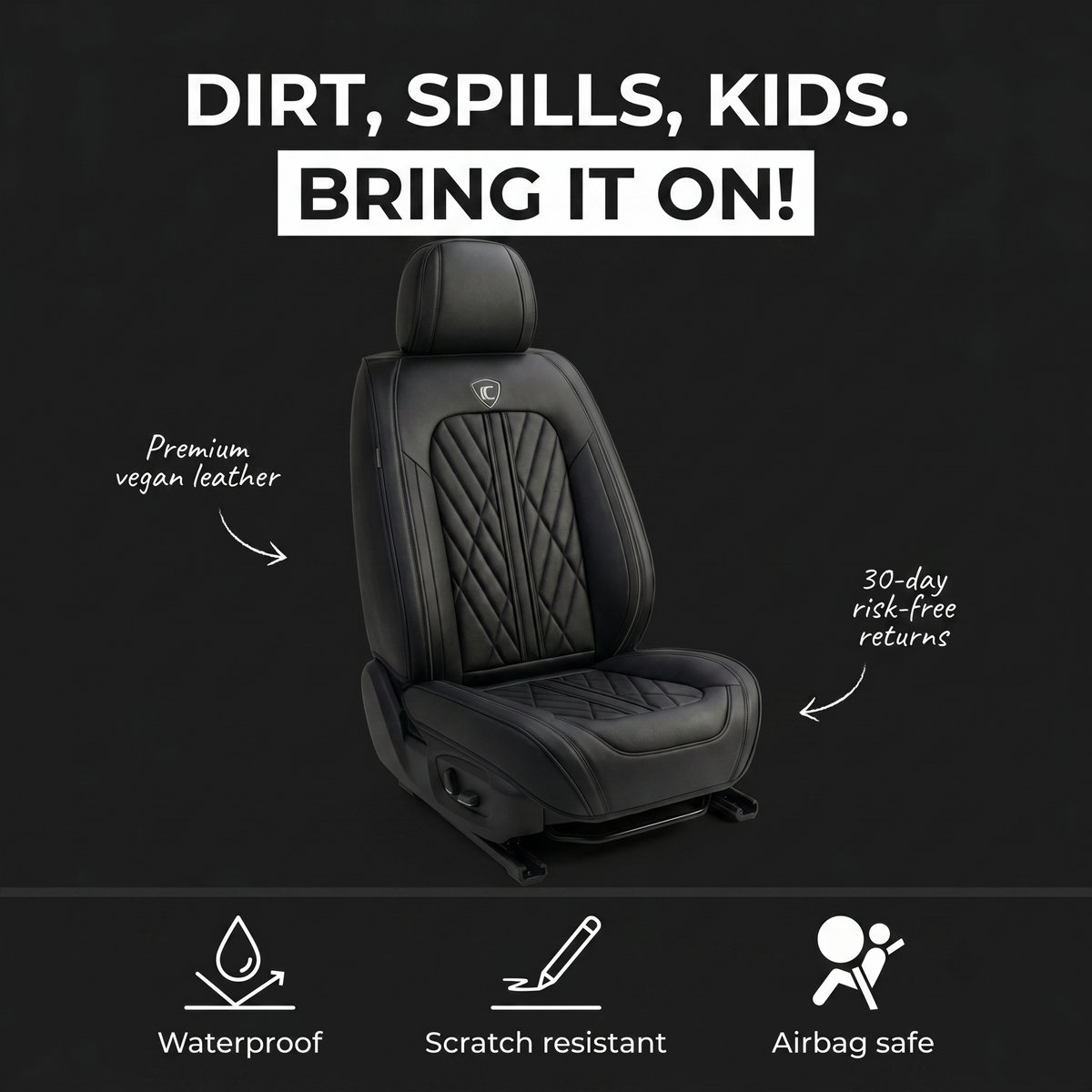 Black & Gray Seat Covers for Toyota RAV4 | Vegan Leather