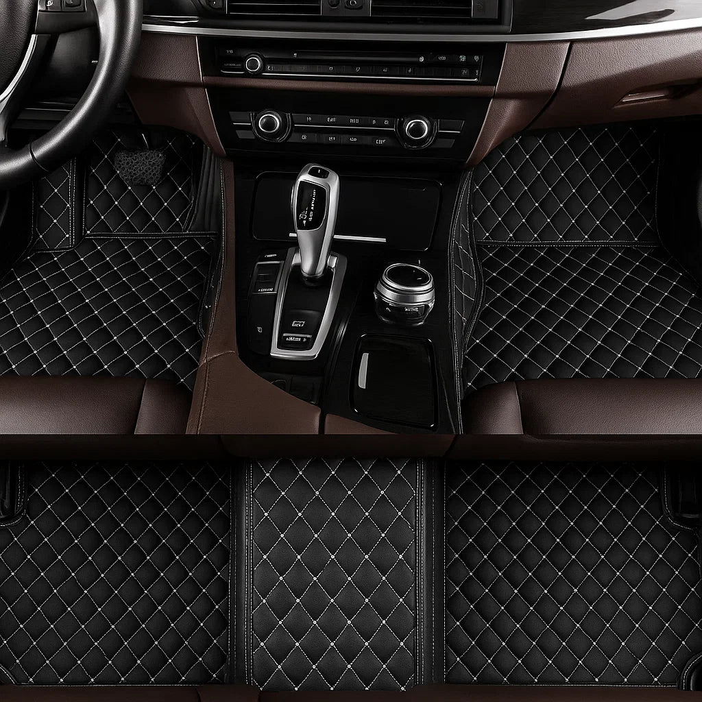 Black & White Stitched Diamond-Quilted Leather Floor Mats – Custom-Fit