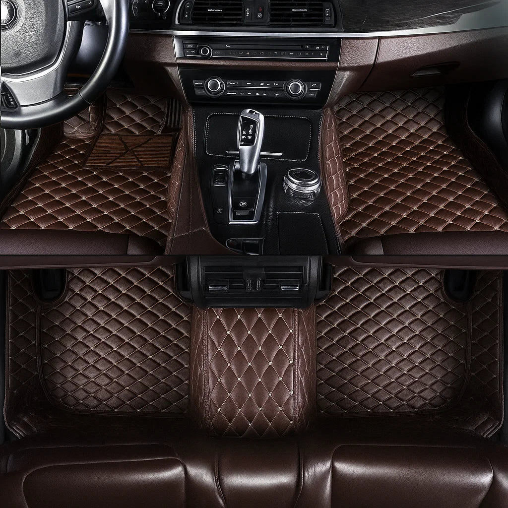 Espresso Brown Diamond-Quilted Leather Floor Mats – Custom-Fit