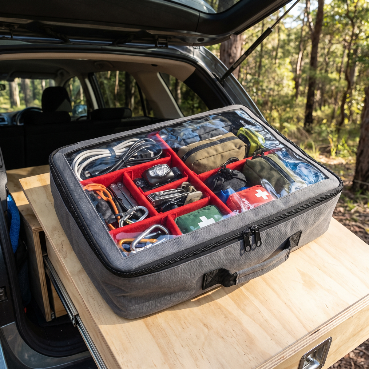 Heavy-Duty Canvas Storage Bag with Clear Lid – clear lid showing packed contents