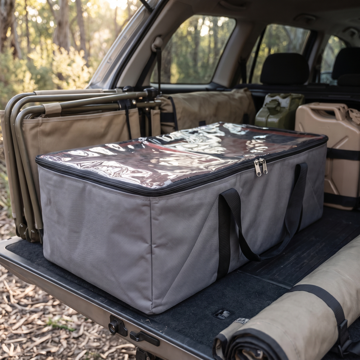 Heavy-Duty Canvas Storage Bag with Clear Lid – close-up of materials and stitching