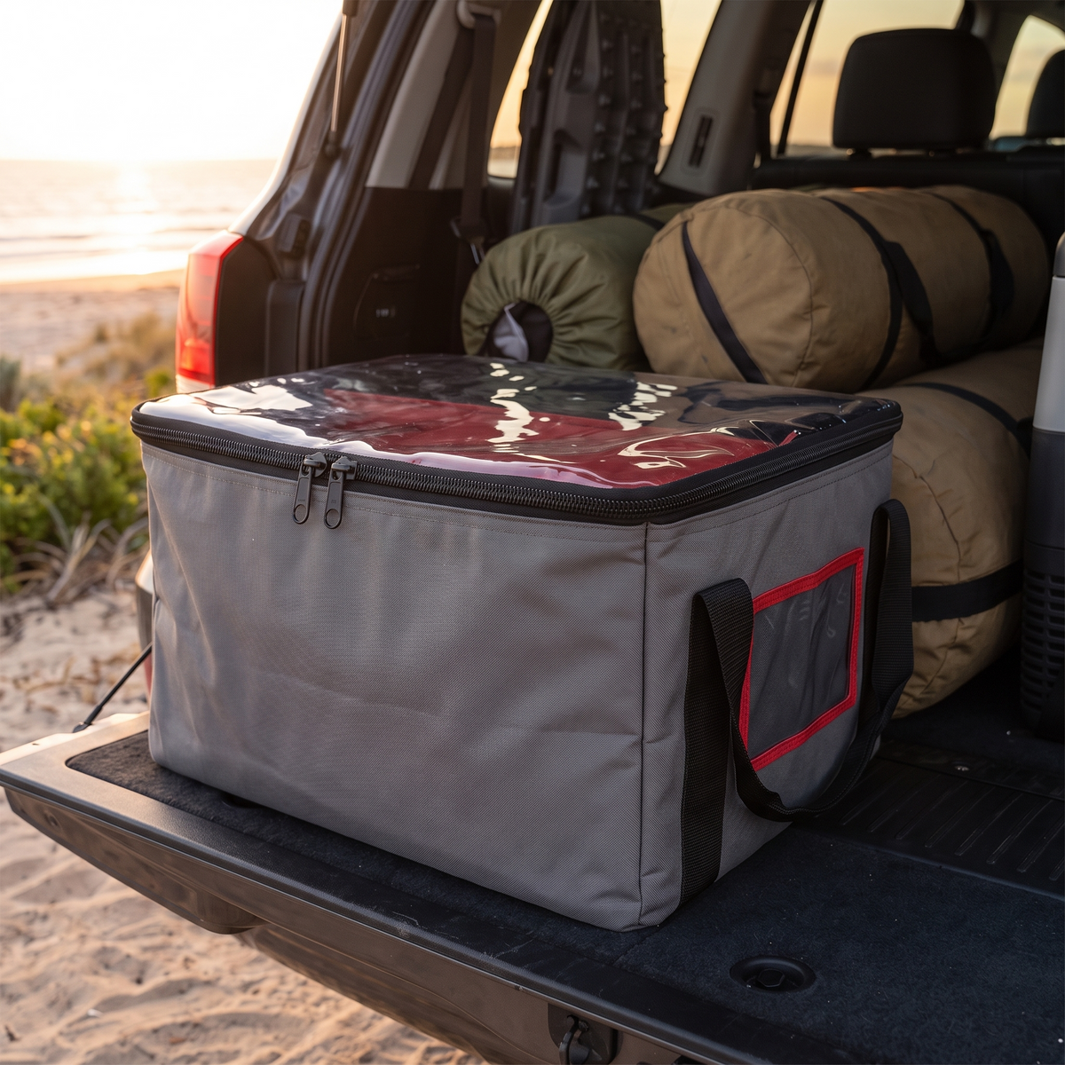 Heavy-Duty Canvas Storage Bag with Clear Lid – close-up of materials and stitching