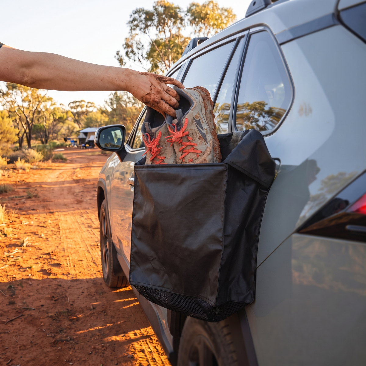 Magnetic Gear & Shoe Storage Bag – loaded with essentials in use