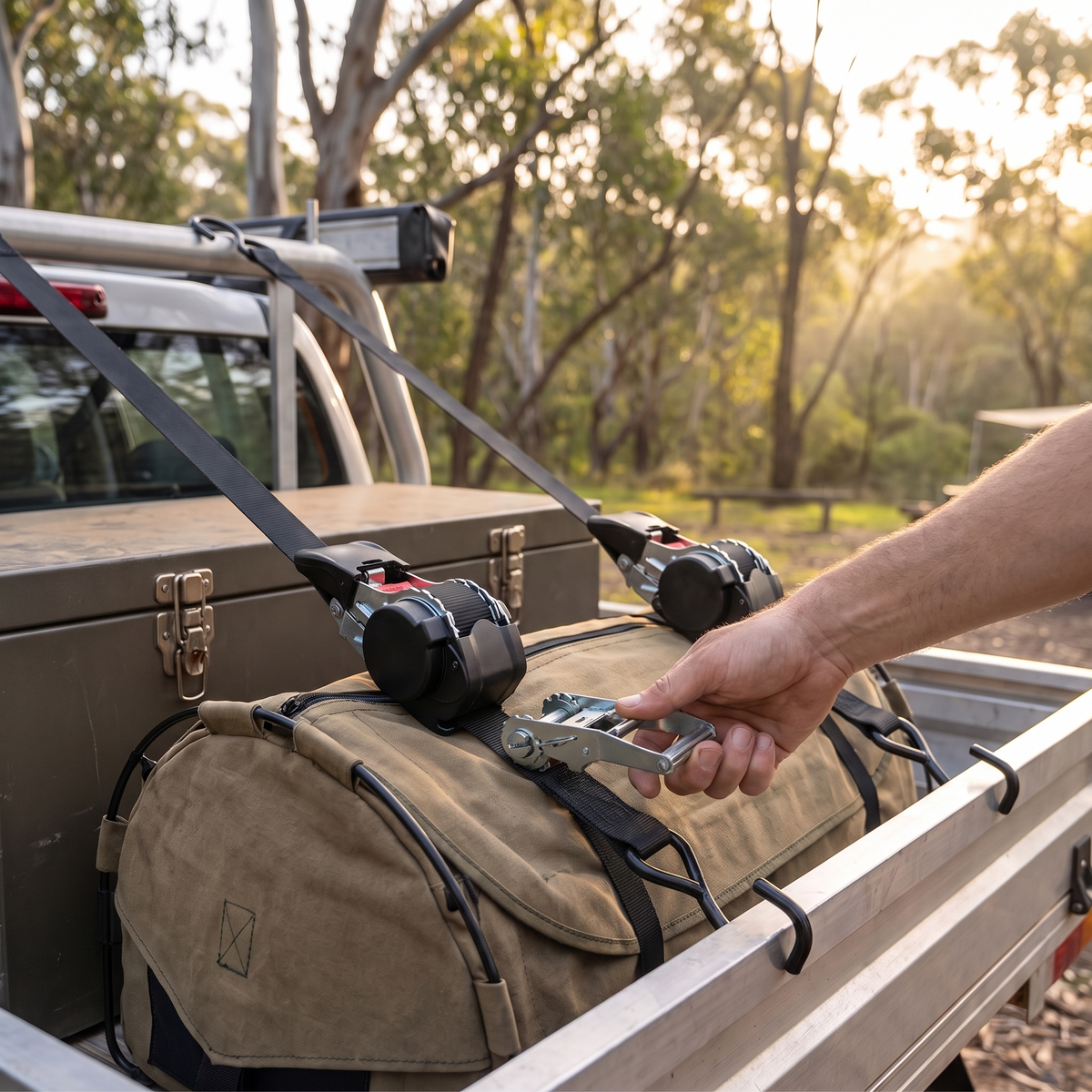 Retractable Ratchet Tie-Down Straps – ratchet and reel close-up
