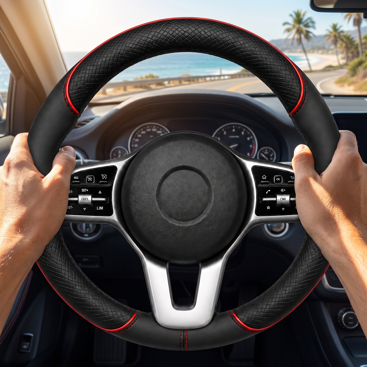 Leather steering wheel cover