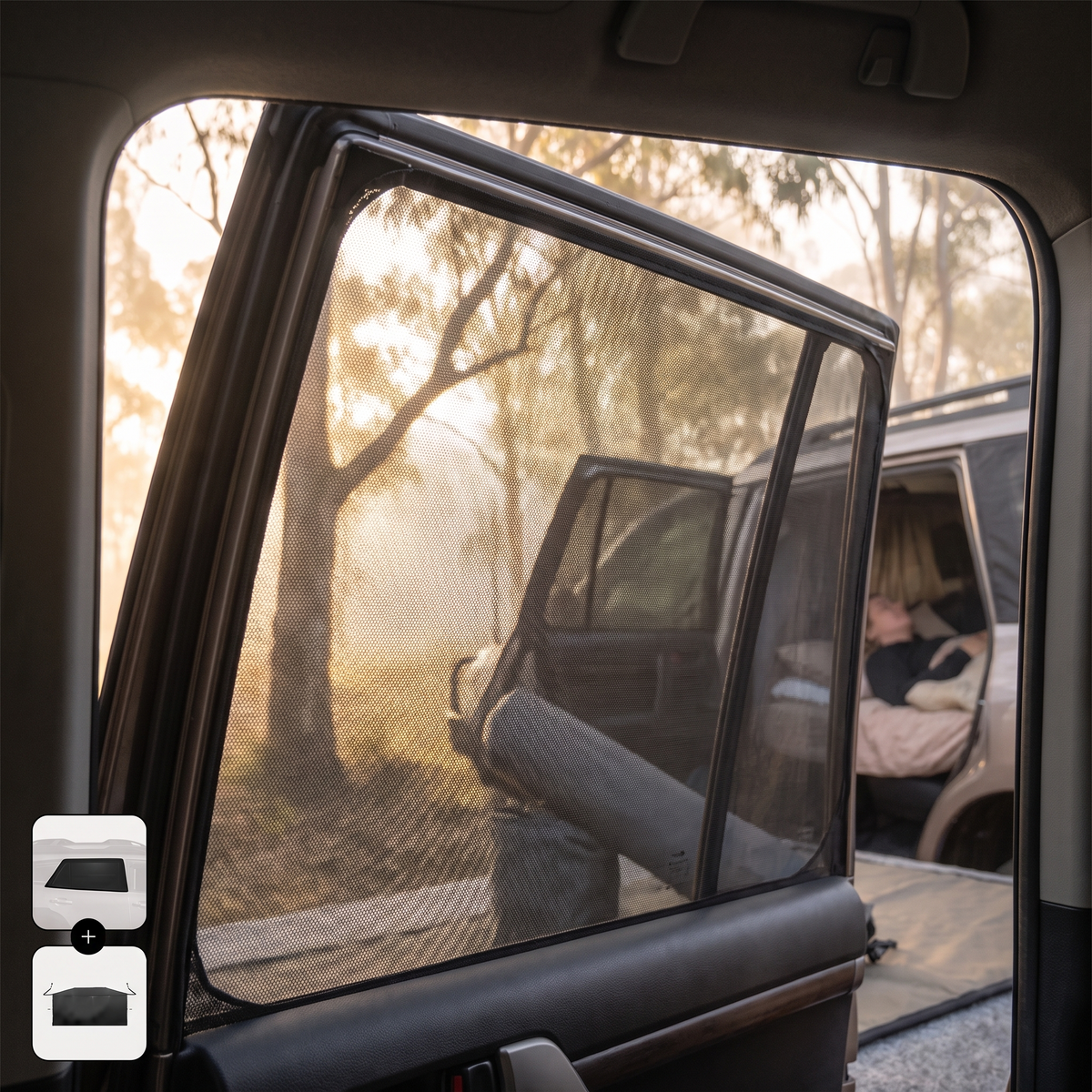 Mesh window screen fitted to a car window