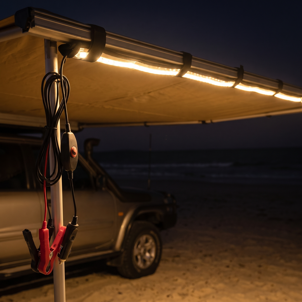 12V Awning LED Light Strip with Dimmer – lit up at night