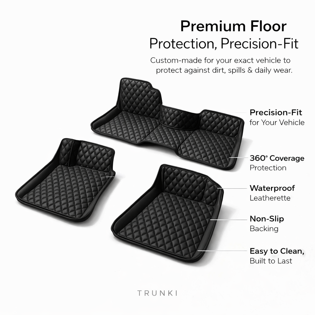 Diamond-Quilted Leather Floor Mats – Custom-Fit Luxury Set