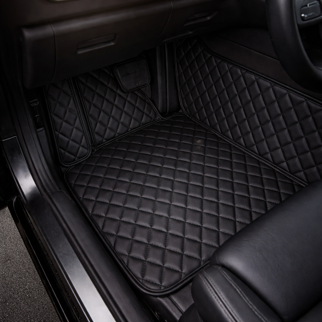Diamond-Quilted Leather Floor Mats – Custom-Fit Luxury Set
