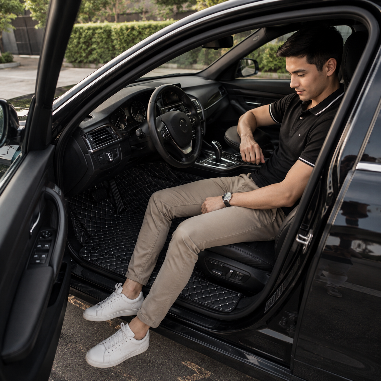 Diamond-Quilted Leather Floor Mats – Custom-Fit Luxury Set