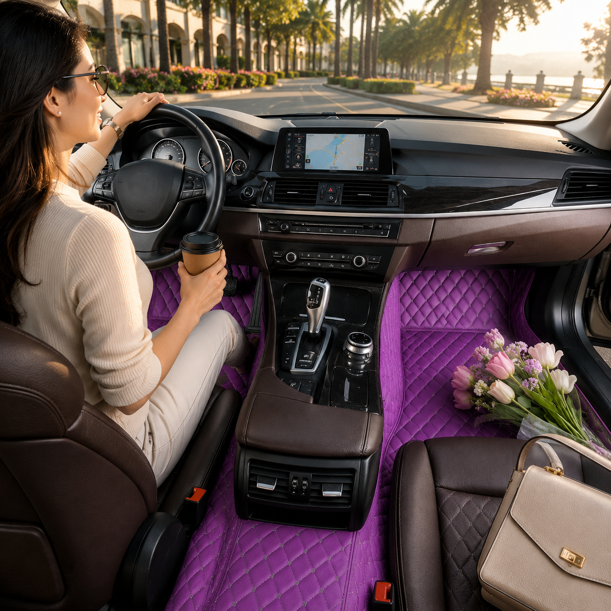 Royal Purple Diamond-Quilted Leather Floor Mats – Custom-Fit