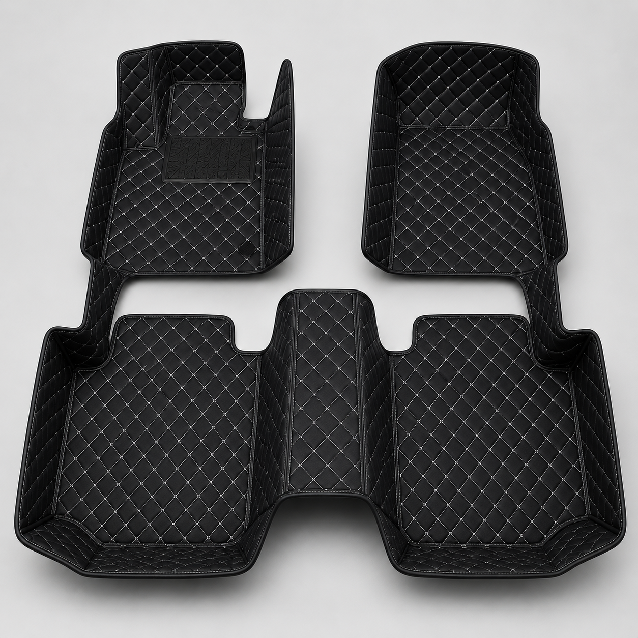 Black & White Stitched Diamond-Quilted Leather Floor Mats – Custom-Fit