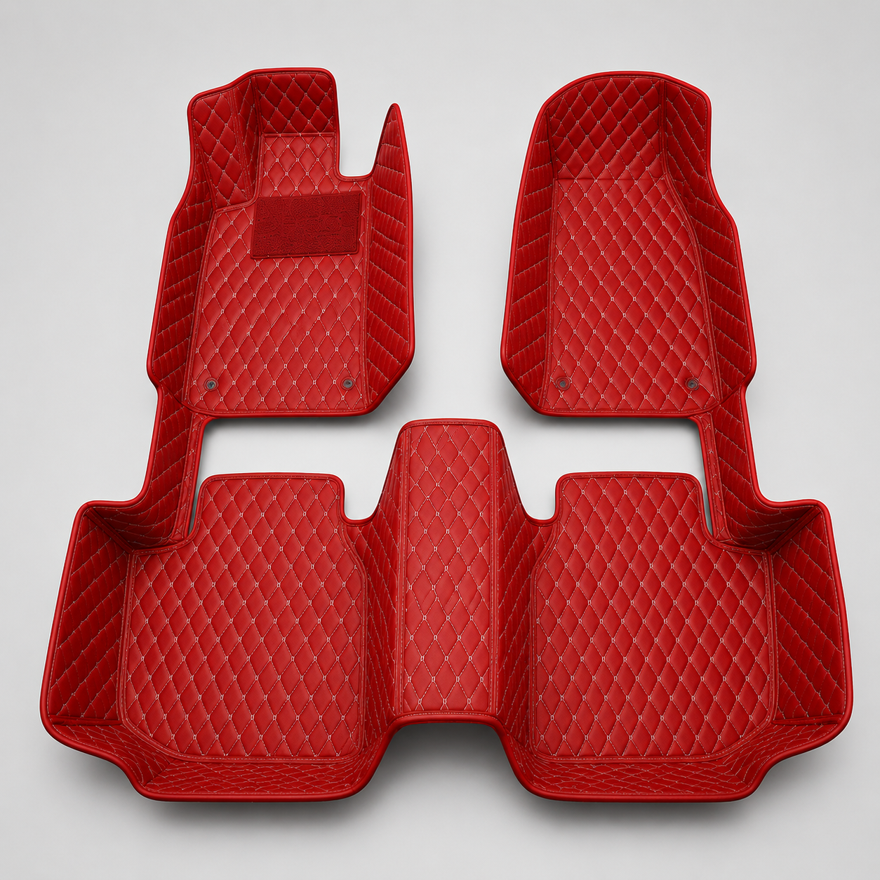 Wine Red Diamond-Quilted Leather Floor Mats – Custom-Fit Luxury Set