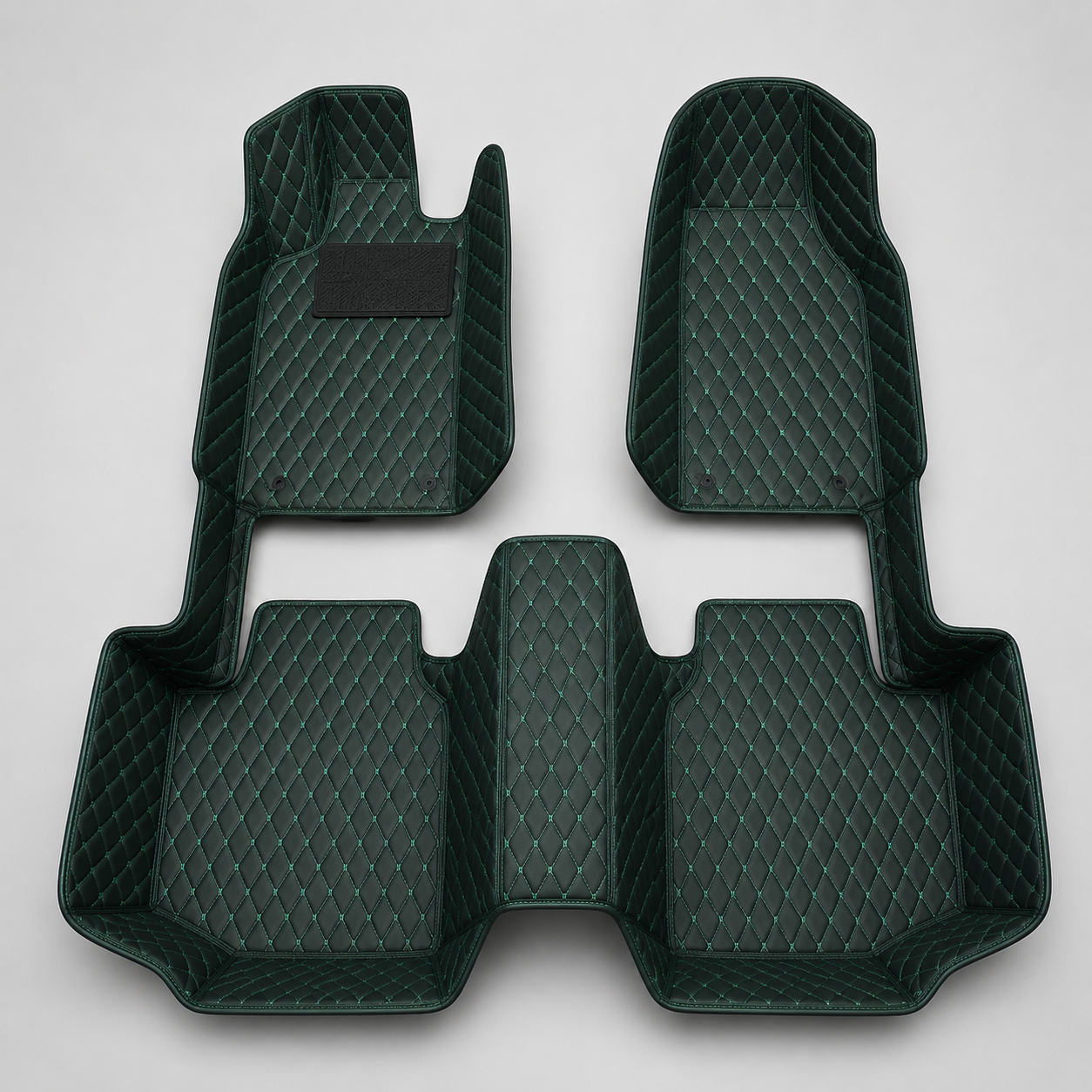 Black & Green Stitched Diamond-Quilted Leather Floor Mats – Custom-Fit