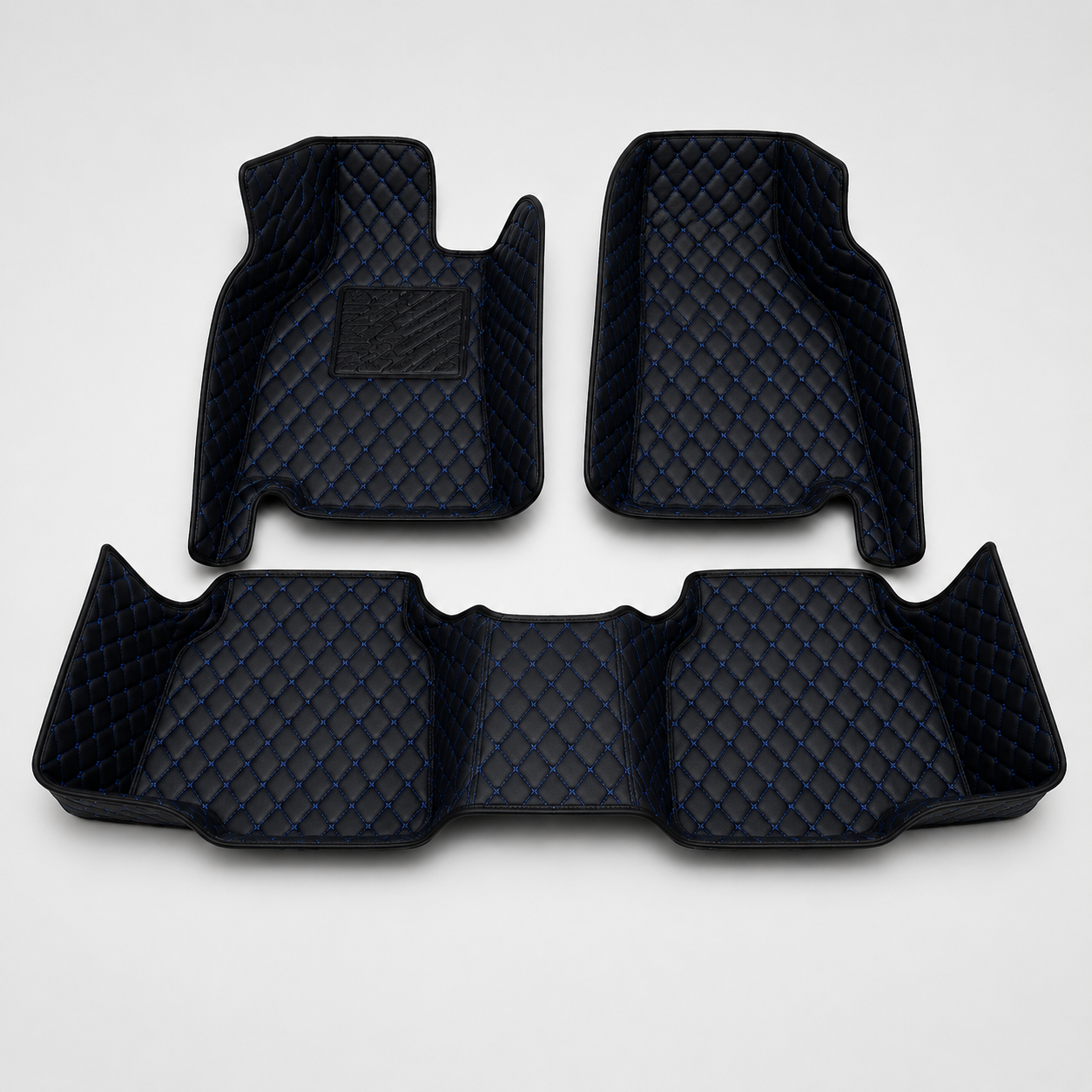 Black & Blue Stitched Diamond-Quilted Leather Floor Mats – Custom-Fit
