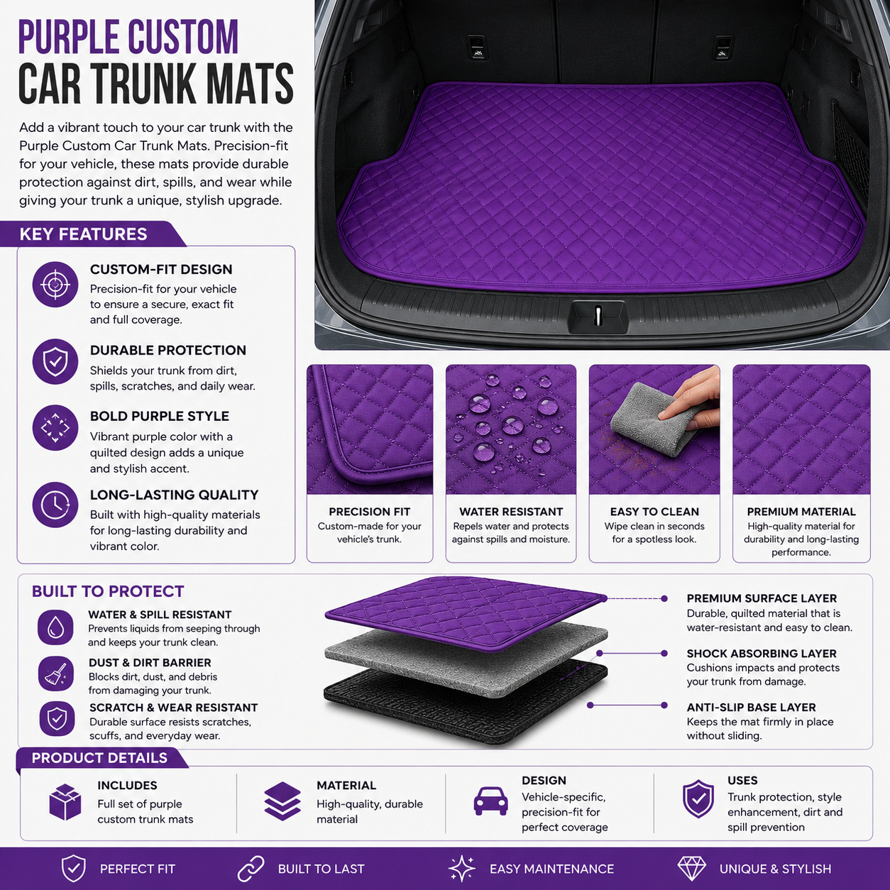 Purple Custom Car Trunk Mats