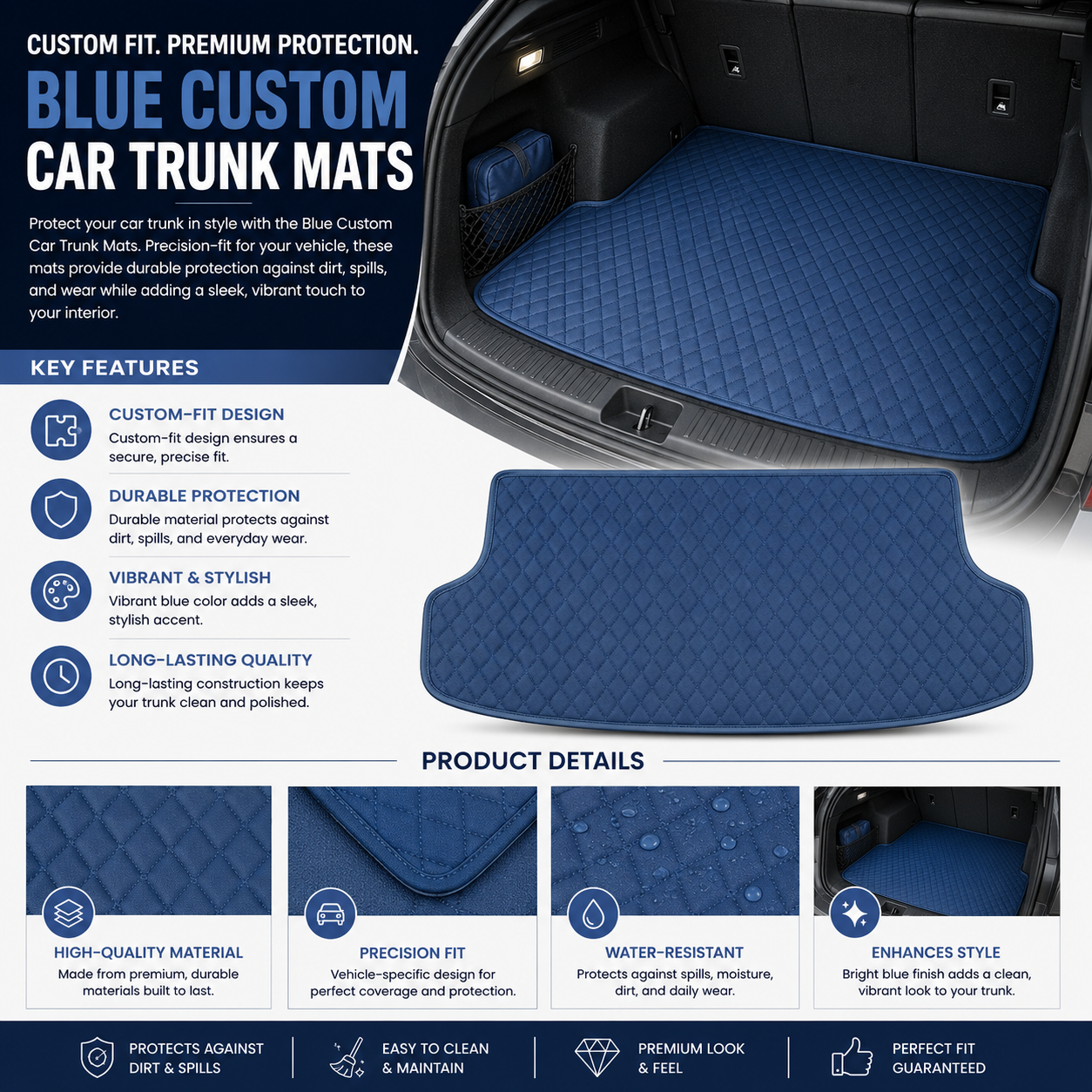 Blue Custom Car Trunk Mats