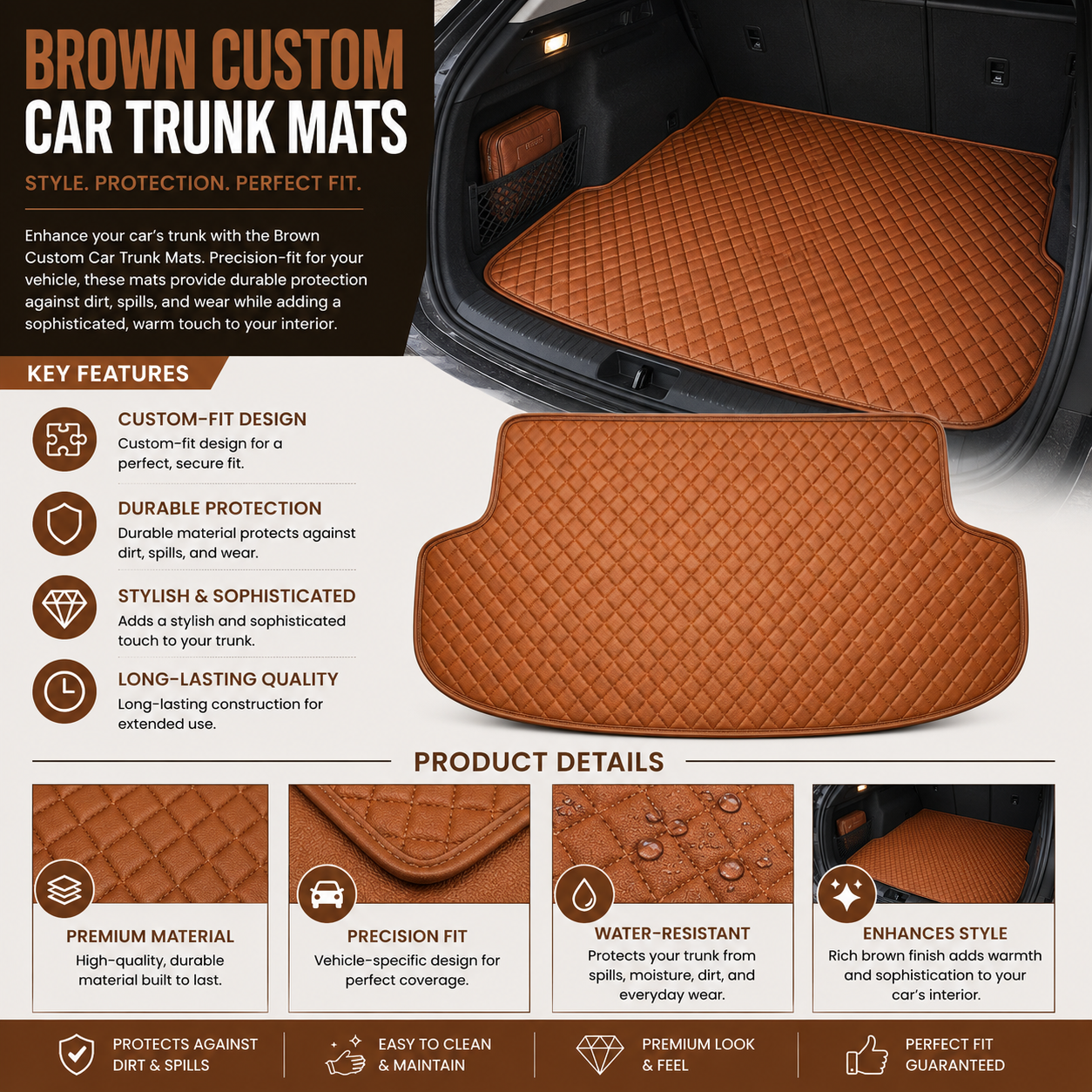 Brown Custom Car Trunk Mats