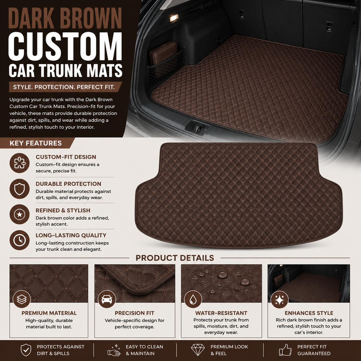 Dark Brown Custom Car Trunk Mats