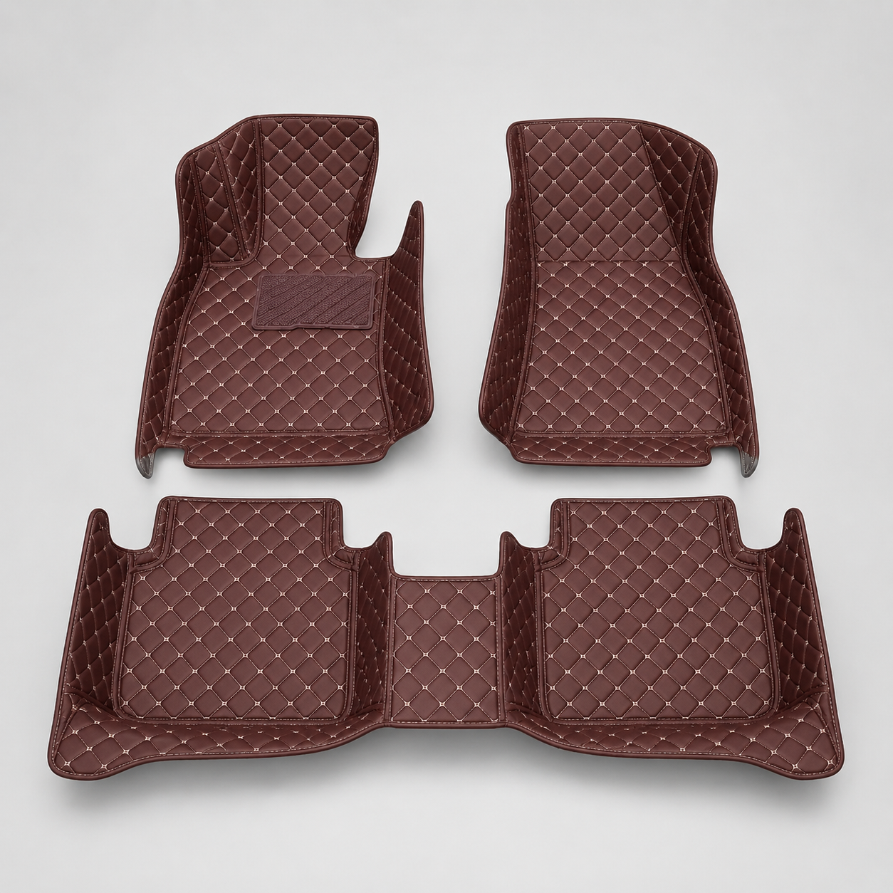 Espresso Brown Diamond-Quilted Leather Floor Mats – Custom-Fit
