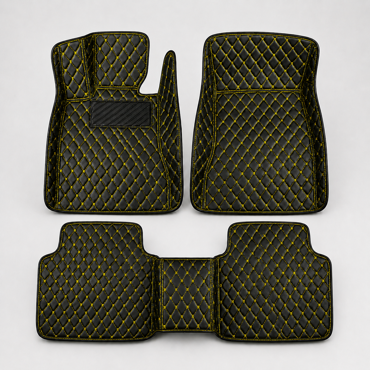 Black & Yellow Stitched Diamond-Quilted Leather Floor Mats – Custom-Fit