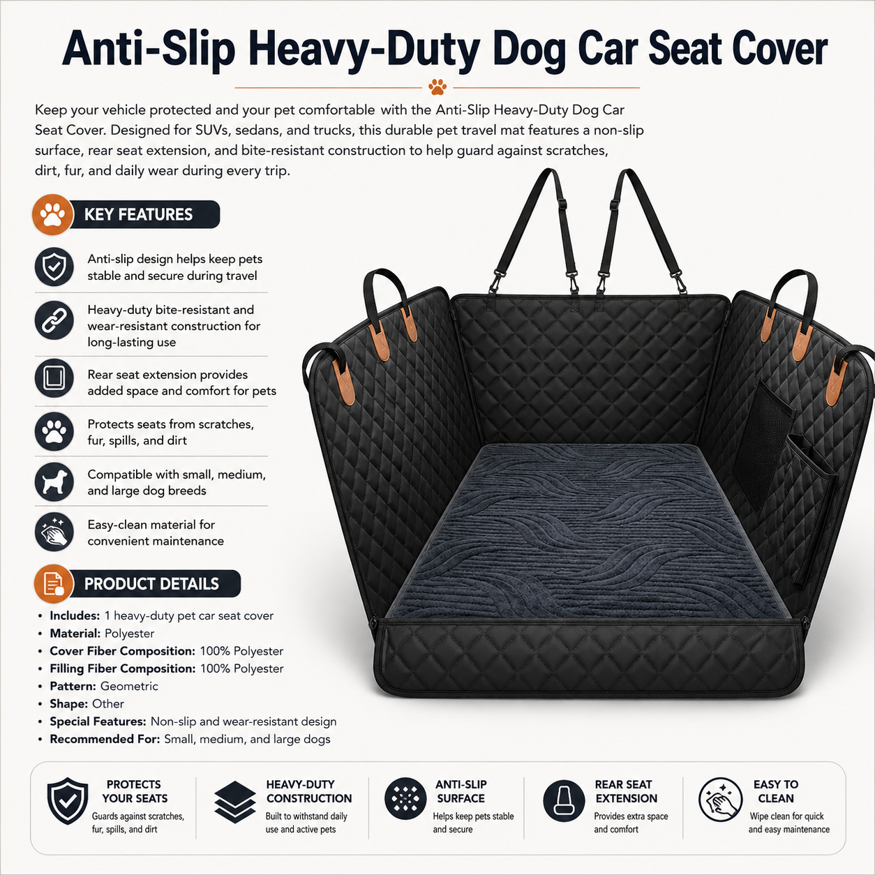 Anti-Slip Dog Car Seat Cover Mat