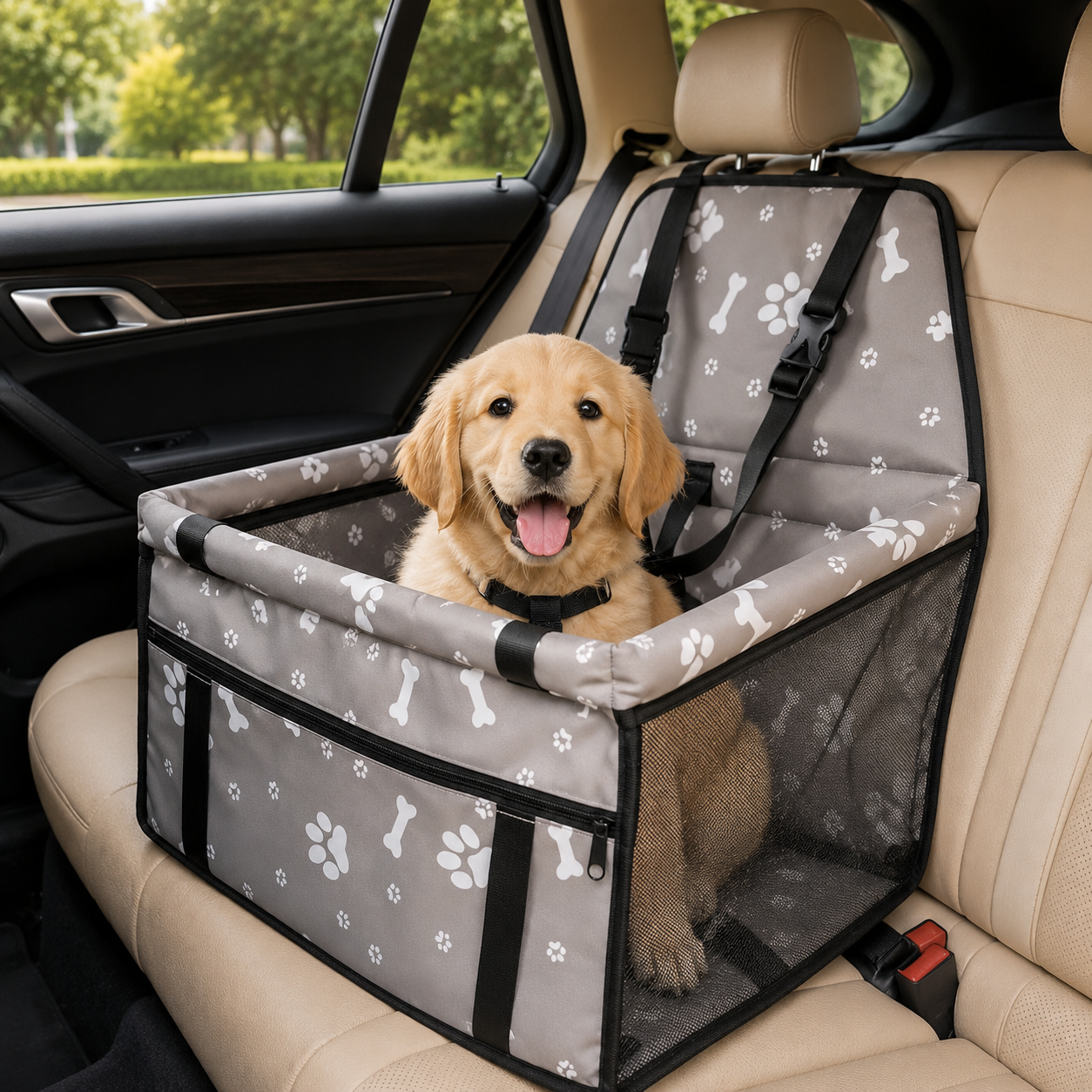 Dog Car Seat With Clip-On Leash