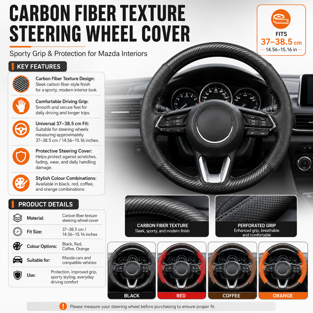 Mazda Carbon Fiber Steering Wheel Cover