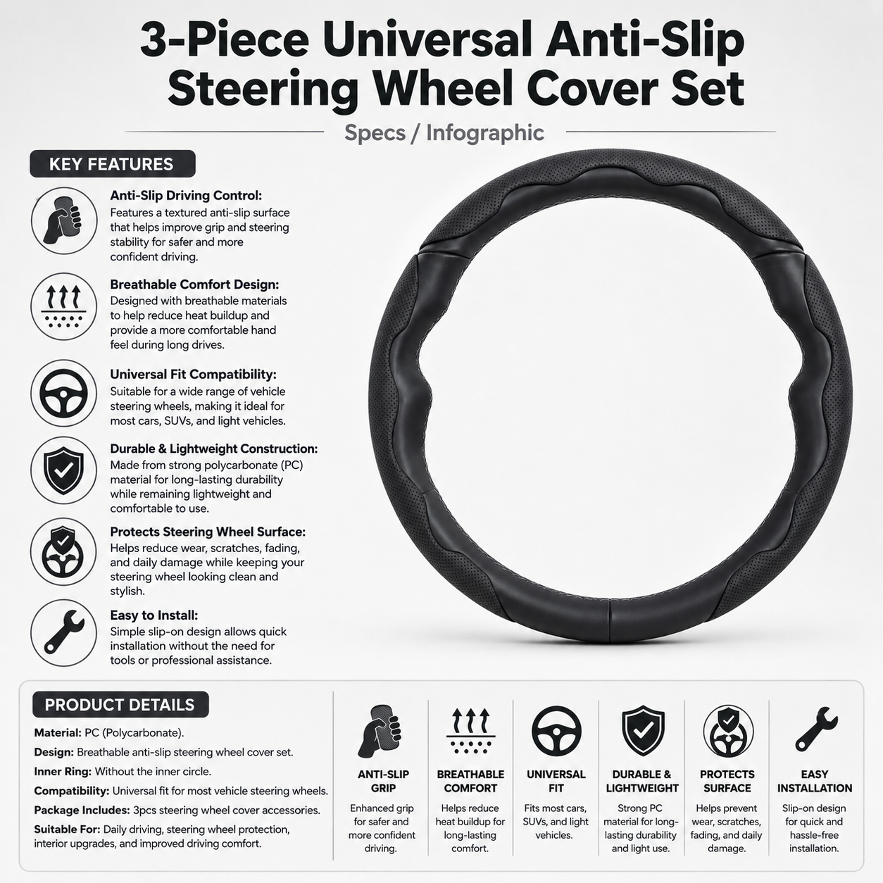 Universal Car Anti-Slip Steering Wheel Cover