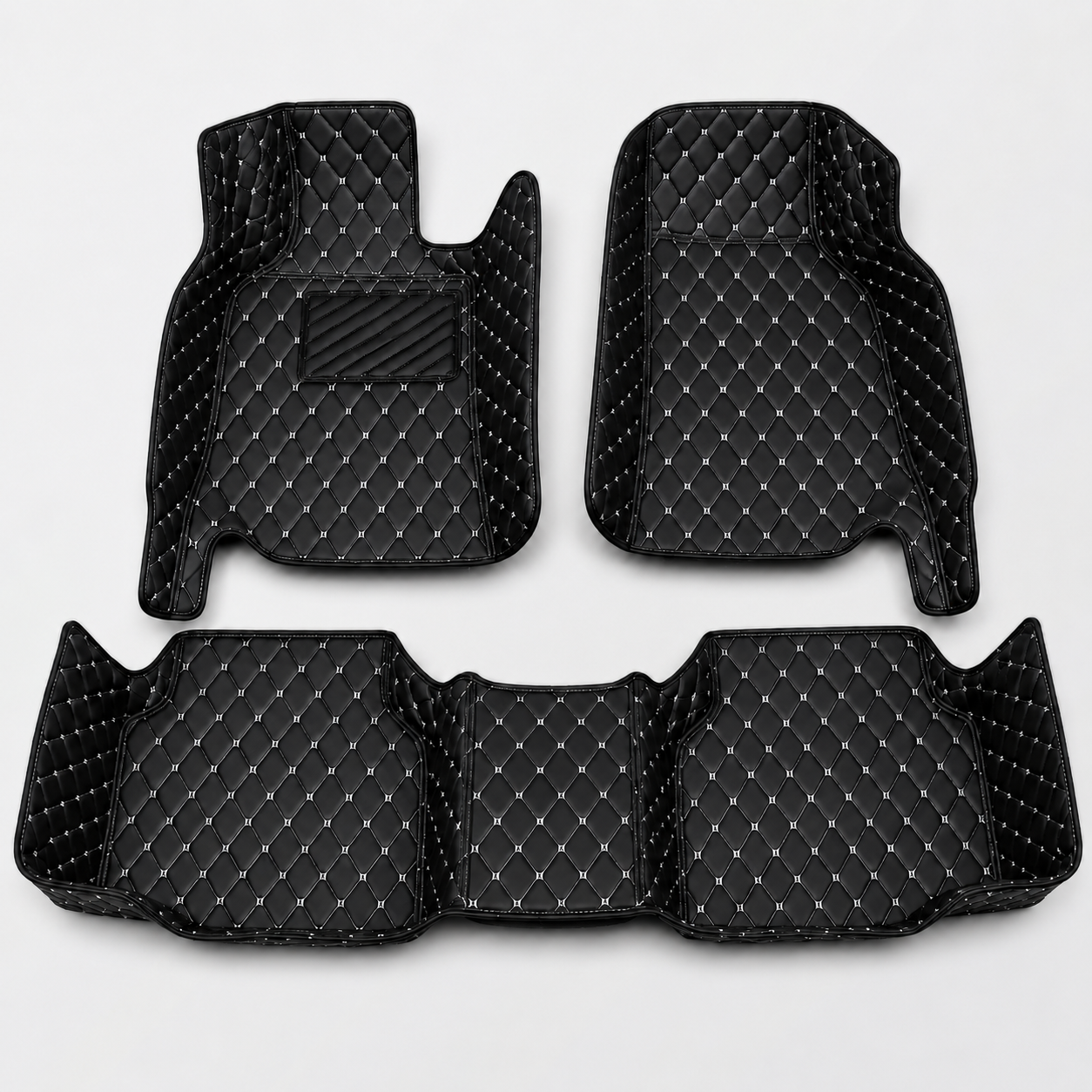 Black & Beige Stitched Diamond-Quilted Leather Floor Mats – Custom-Fit