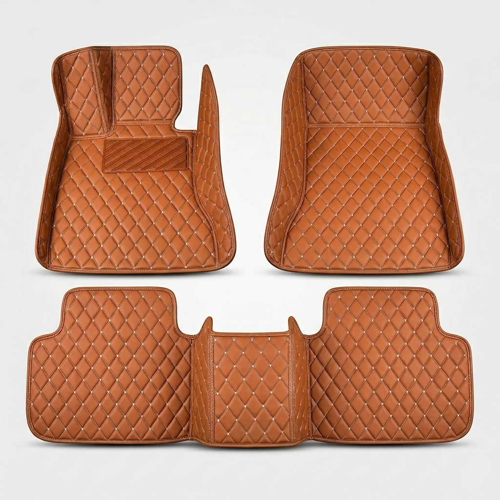 Cognac Brown Diamond-Quilted Leather Floor Mats – Custom-Fit