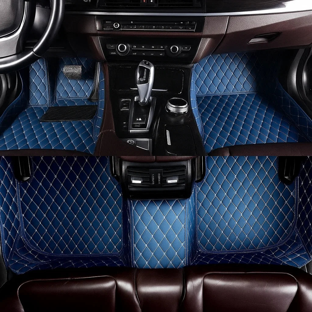 Sapphire Blue Diamond-Quilted Leather Floor Mats – Custom-Fit