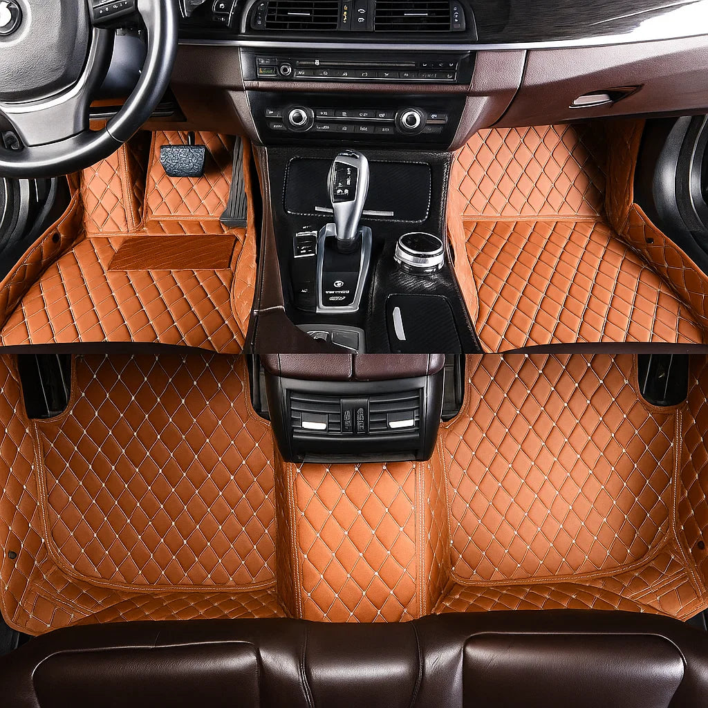 Cognac Brown Diamond-Quilted Leather Floor Mats – Custom-Fit