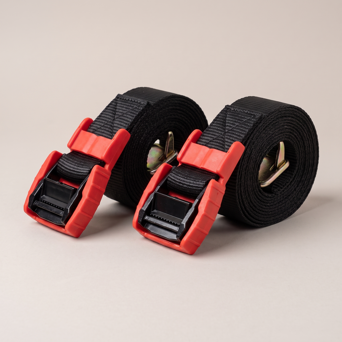 Heavy-Duty Cam Buckle Tie-Down Straps – coiled pair